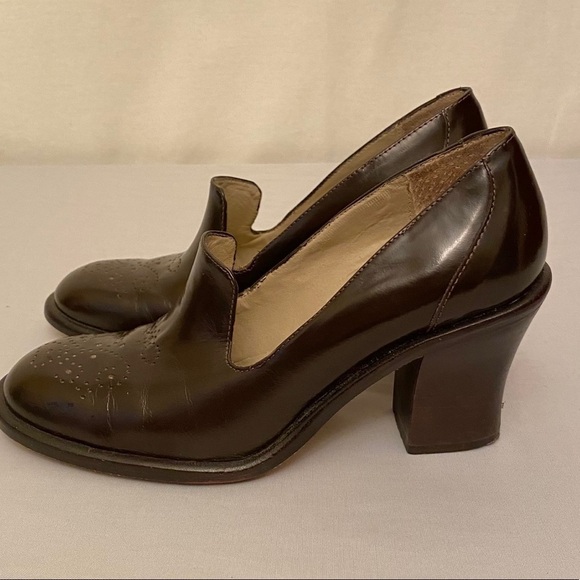KENNETH COLE Leather Brazil Chunky Block Heel Pumps Shoes Brown Academia Sz  6.5 - Picture 6 of 12